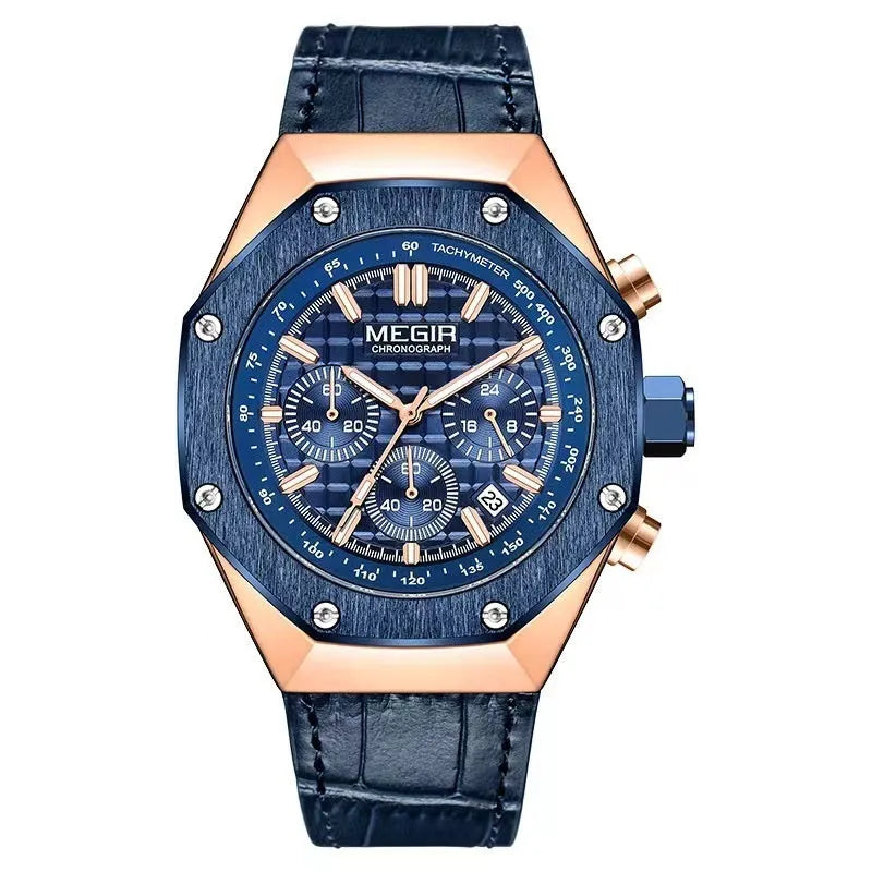 Multifunctional waterproof quartz men's watch with steel belt in three colour options