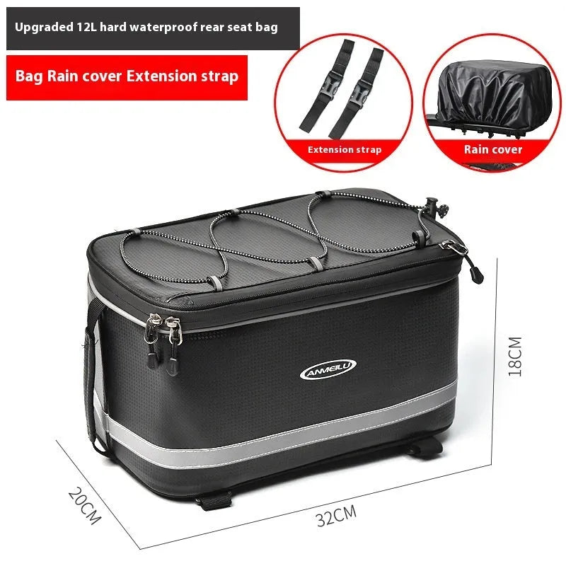 Black PU leather car bicycle rack bag with 12 litre capacity for backseat equipment storage