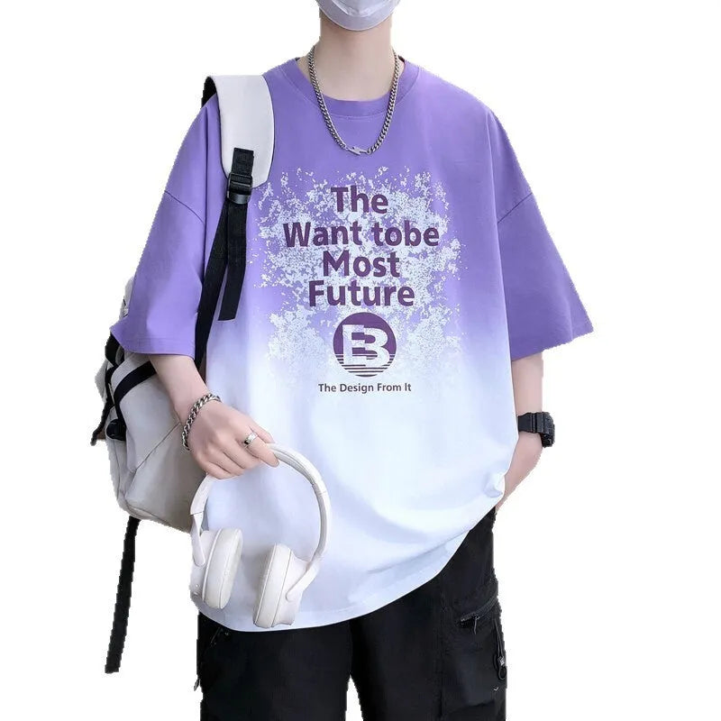 Boys printed cotton blend t-shirt with short sleeves and drop-shoulder design in various colours.