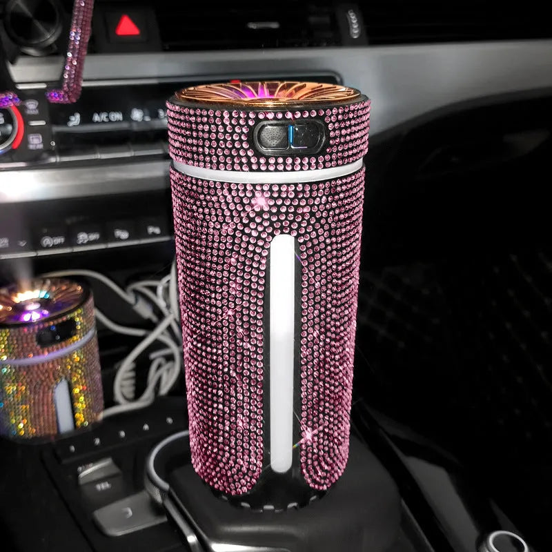 Diamond car humidifier with LED light, USB powered, 15x7x7cm, colourful mist diffuser