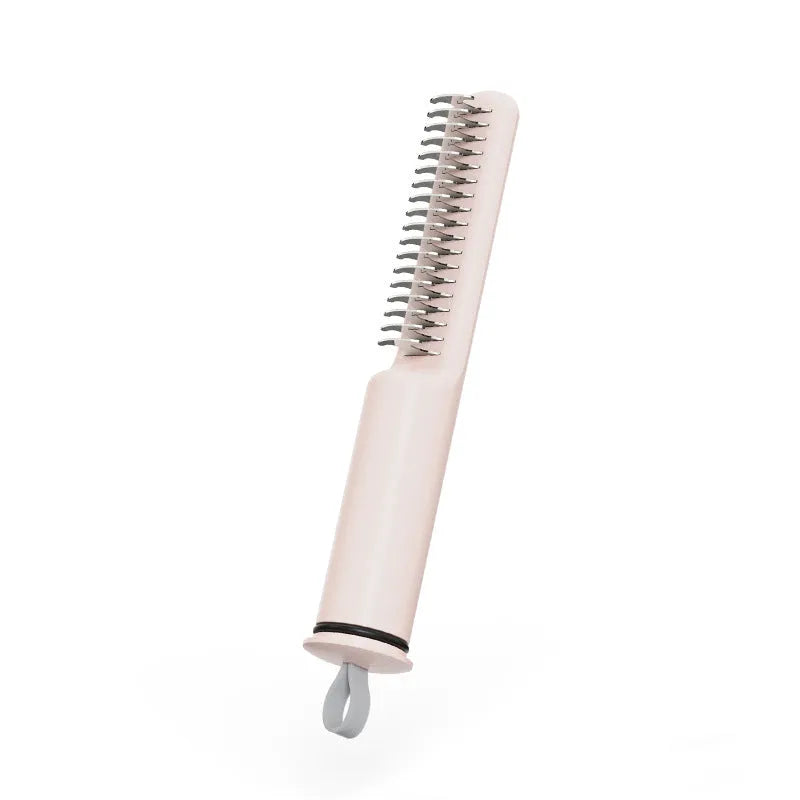 Pink and white stainless steel dog dematting comb with 18.8 cm handle for removing hair knots.