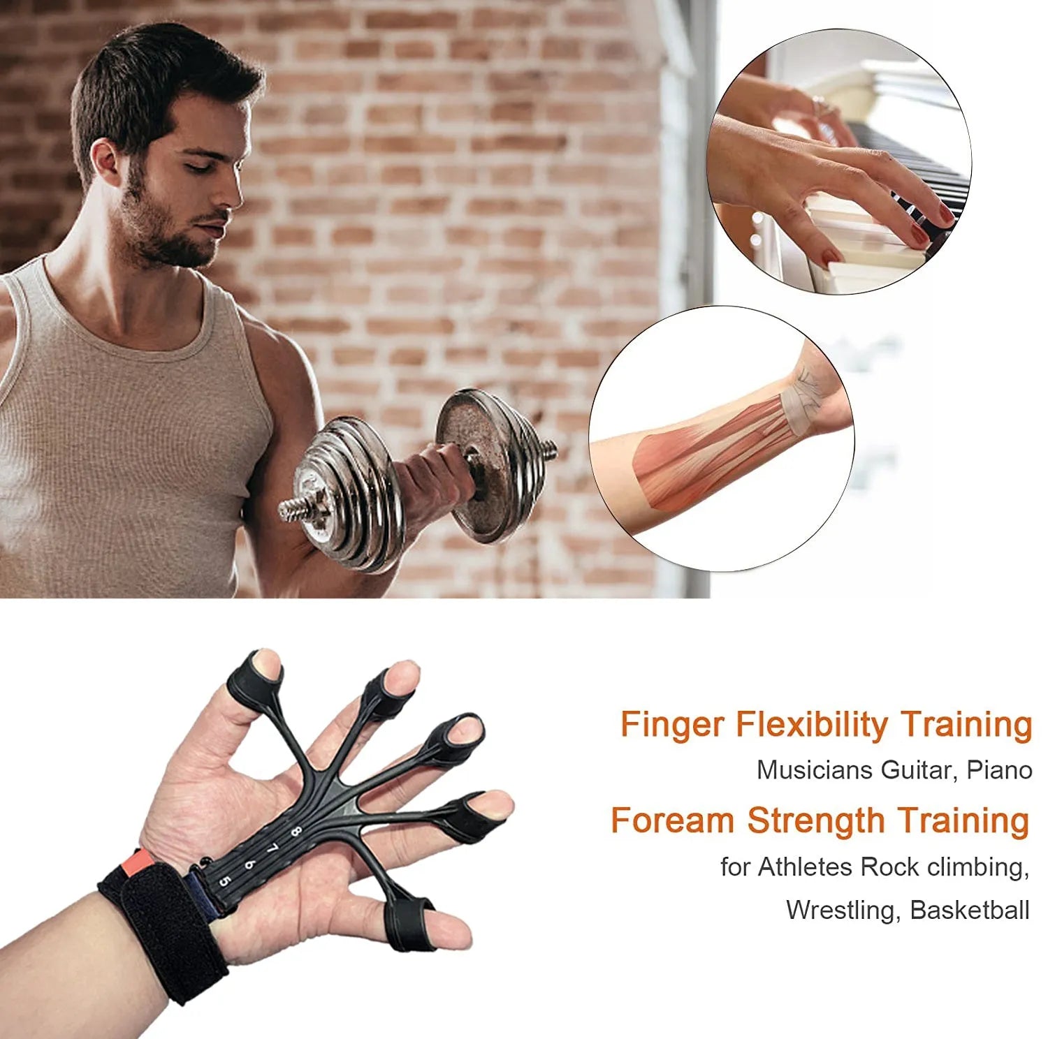 HLX silicone finger rehabilitation trainer with adjustable tension belt, shown in grey colour.