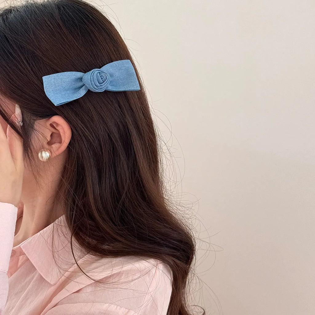 Cloth hairpin barrette with pastoral lace and bow designs for women