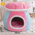 Grey mushroom-shaped plush cat bed with a thick, soft interior for pet comfort.