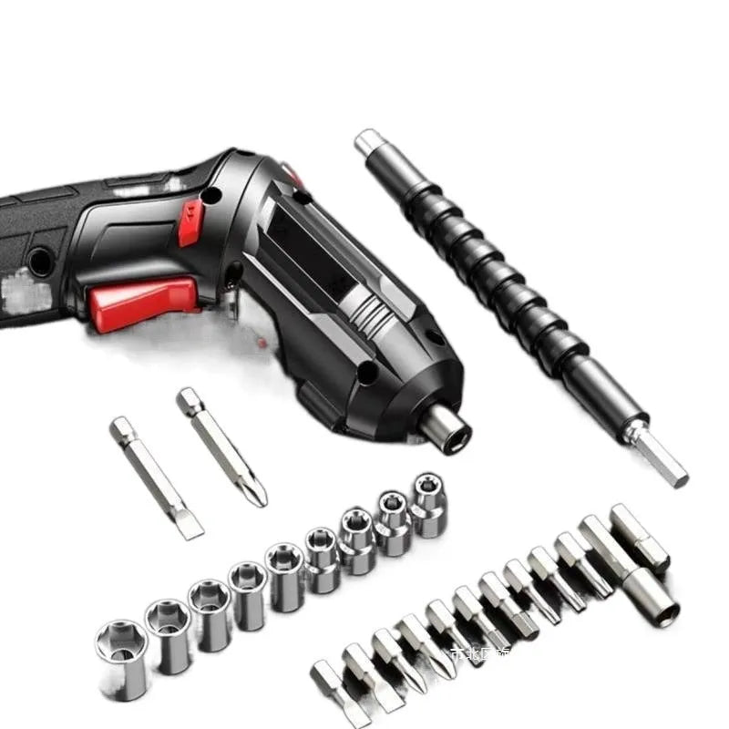 Compact lithium electric screwdriver drill in utility bag for DIY home use