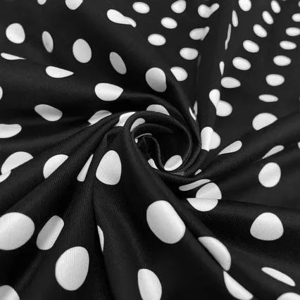 Women's multicolour polka dot midi dress with a square collar, short sleeves, and a front zipper.