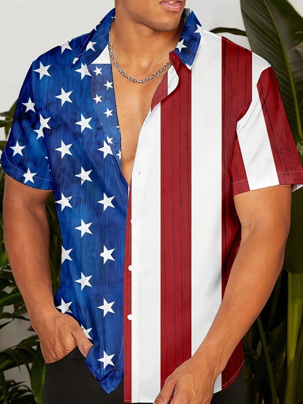 Men's 3D printed floral pattern short sleeve shirt in loose cardigan style with elastic polyester fabric