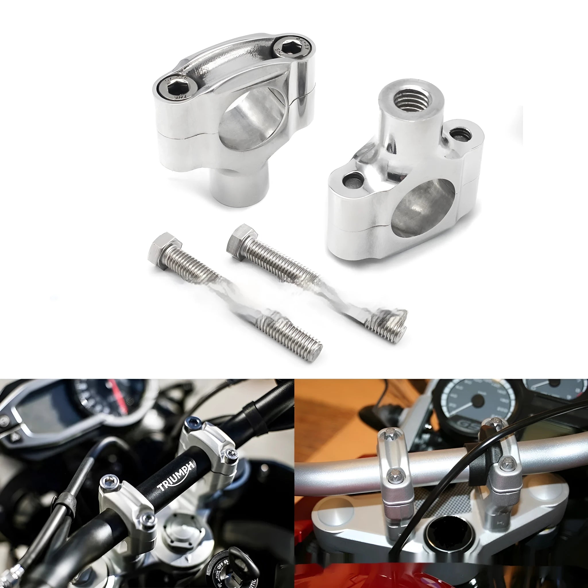 Silver aluminium universal motorcycle handle vertical plate set with 1 inch hole and 10mm bolt
