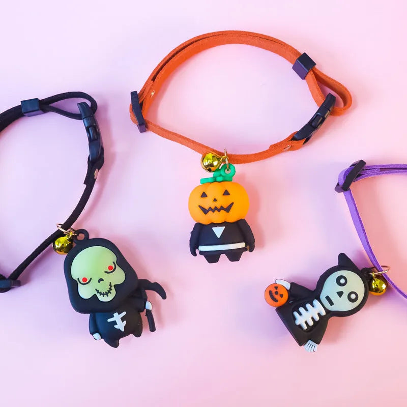 Halloween dog collar decoration with luminous cartoon patterns in four adjustable sizes from 16cm to 56cm