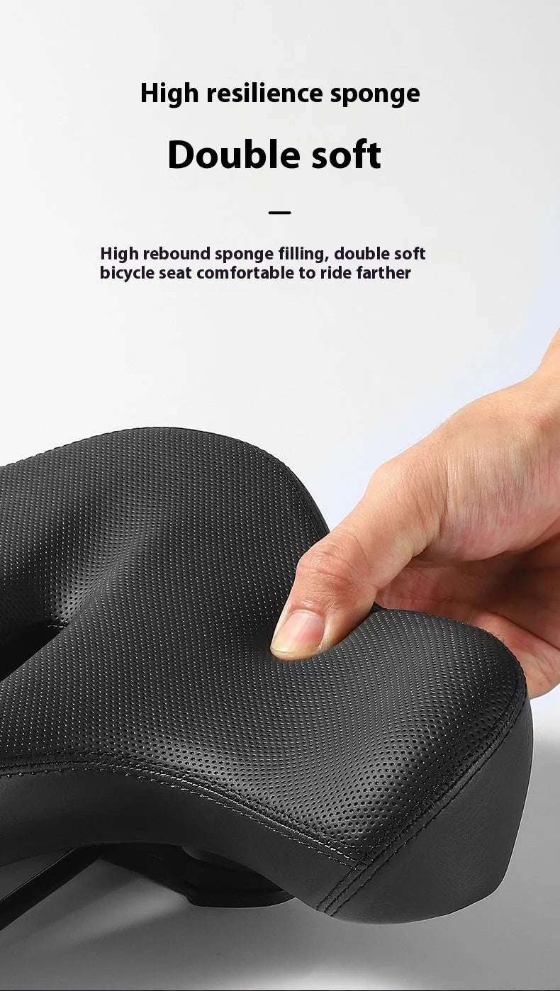 Black bicycle seat cushion made of leather and thick foam