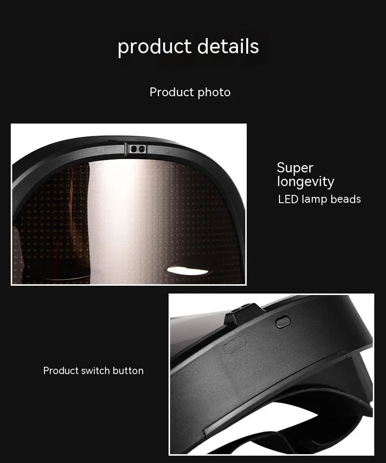 LED luminous face mask with full colour display showing character design, featuring gesture control sensor and comfortable silicone interior