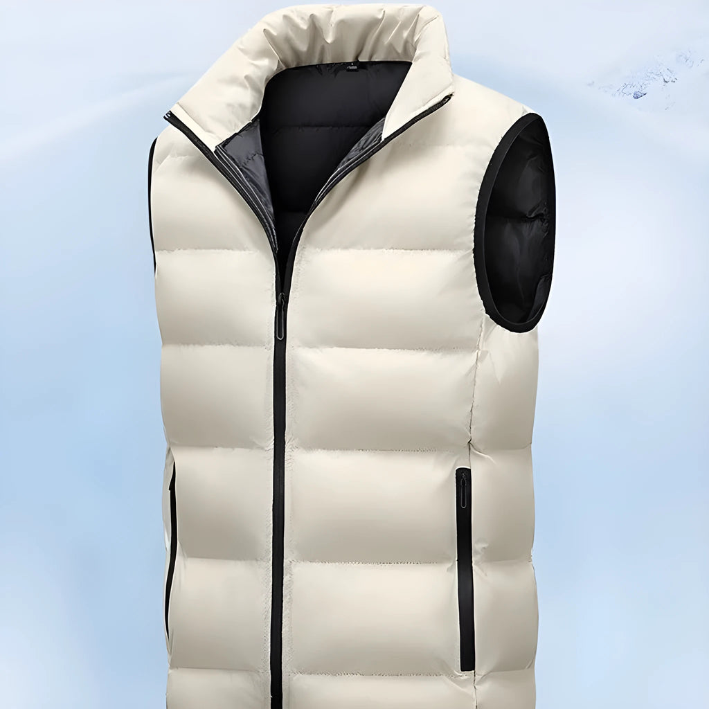 Men's casual breathable polyester waterproof vest in black, front view, straight hem design