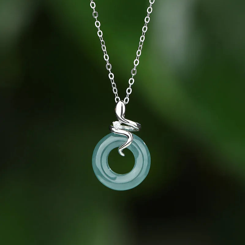 925 silver snake pendant necklace in white gold colour with O-ring chain, 41-50cm adjustable
