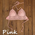 Women's backless acrylic bikini swimsuit top on a mannequin, shown in a light colour.