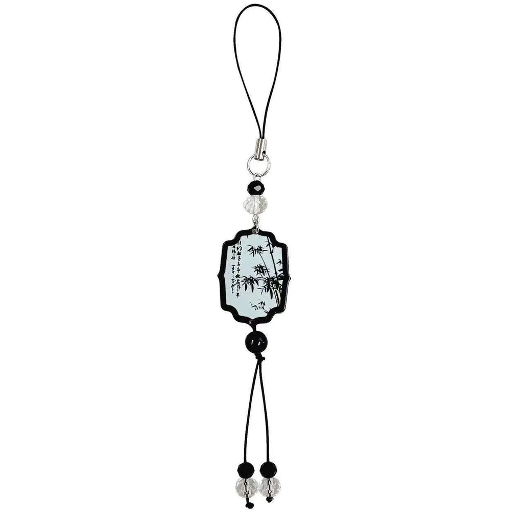 Guofeng Chinese-style pendant keychain with floral bead patterns in Fan or Poetry colour on a key ring.