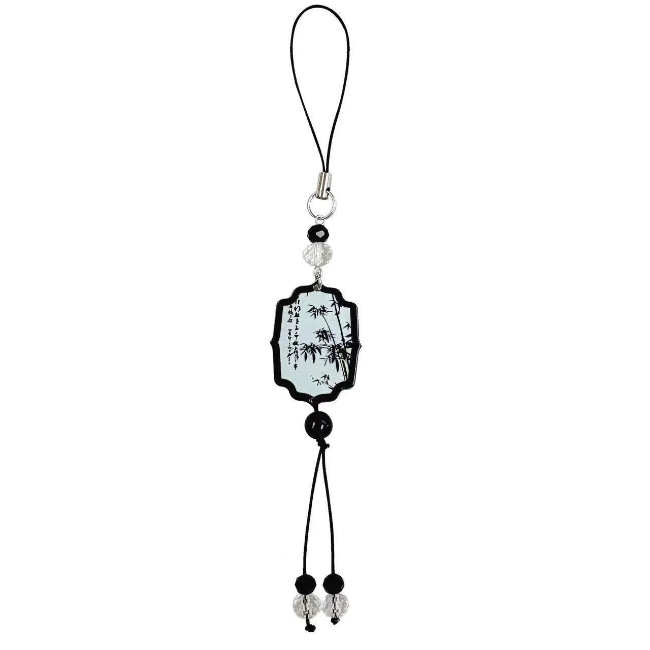 Guofeng Chinese-style pendant keychain with floral bead patterns in Fan or Poetry colour on a key ring.
