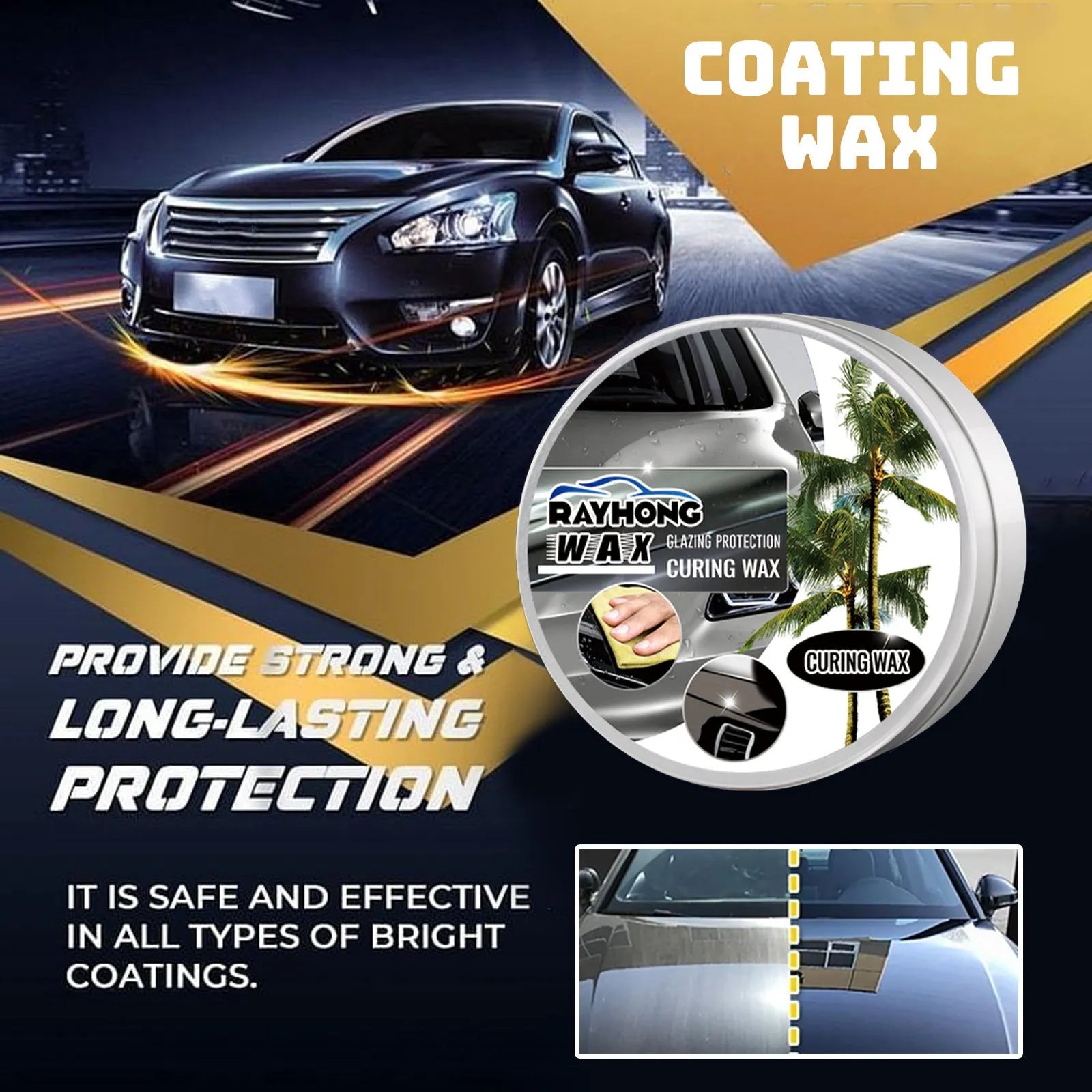 100g car coating wax tin and square sponge applicator for paint protection.