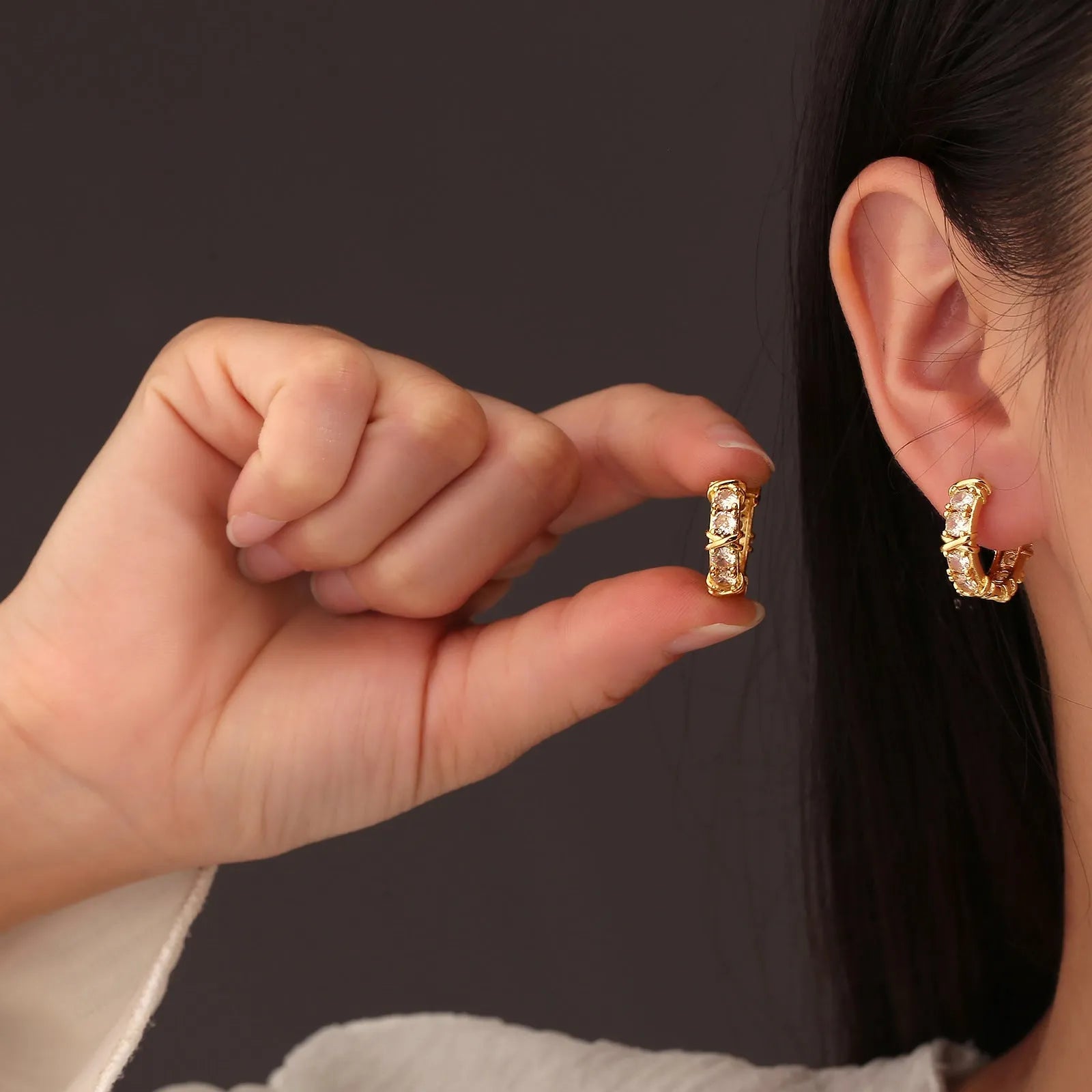 Geometric hexagonal clover cross earrings for women in gold or silver electroplated finishes