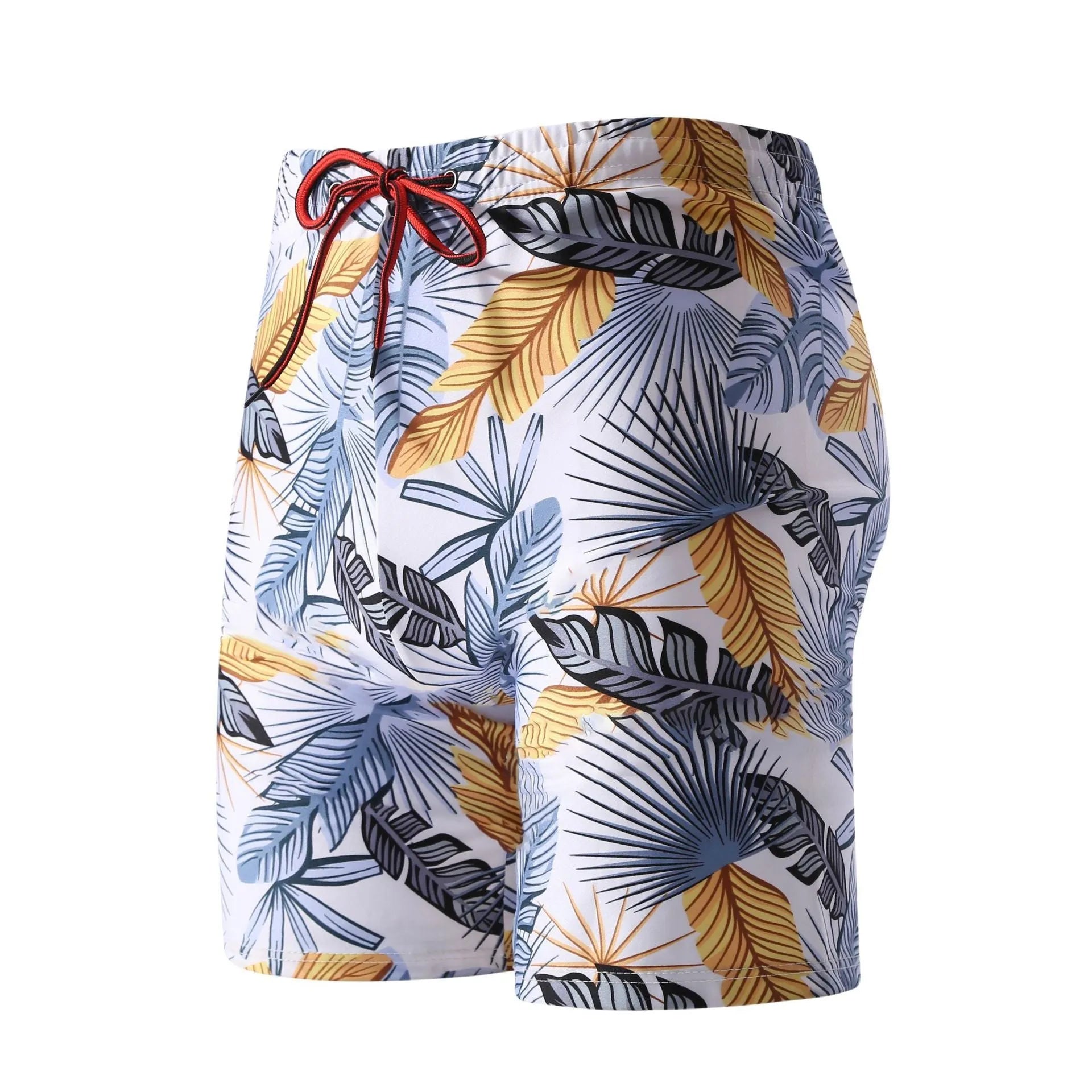Men's cropped swimming trunks in multicolour pattern with polyester spandex fabric for beach and pool use