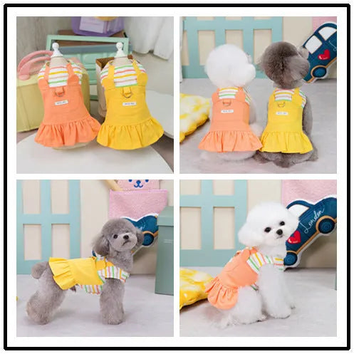 Orange and yellow striped patchwork cotton dog skirt for pets in casual style
