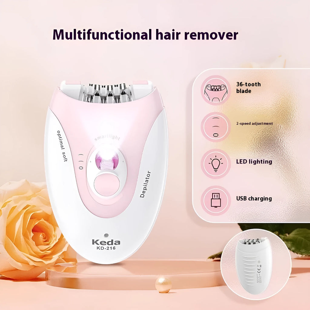 Portable USB electric hair removal device in KEDA-216 colour with brush cleaning accessory