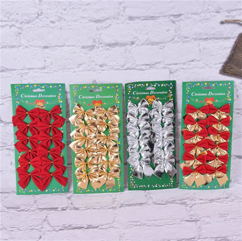 5cm polyester Christmas tree decoration bows in gold, red, red gold, and silver colours