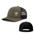 Army green adjustable outdoor sun protection hat with dome crown and decorative embroidery