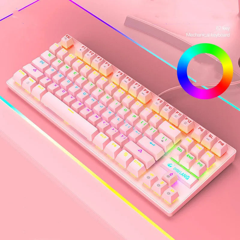 Mechanical gaming keyboard in choice of black, white, pink or blue colours with simple design