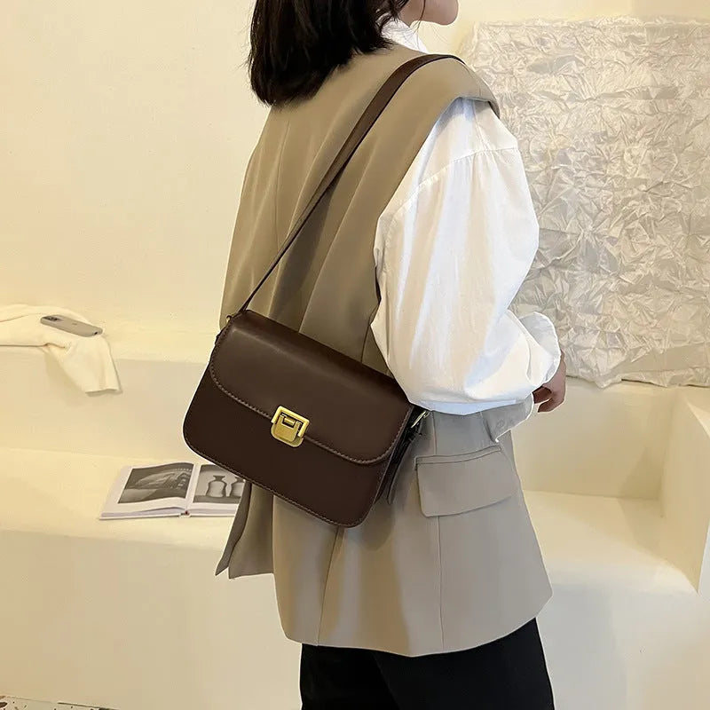 Soft PU women's small square cross-body bag in horizontal shape with one-shoulder strap
