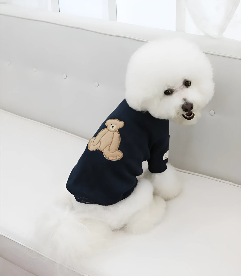 Cotton knitted dog sweater in white or navy blue, sizes SM to 3XL, ins style pet clothing