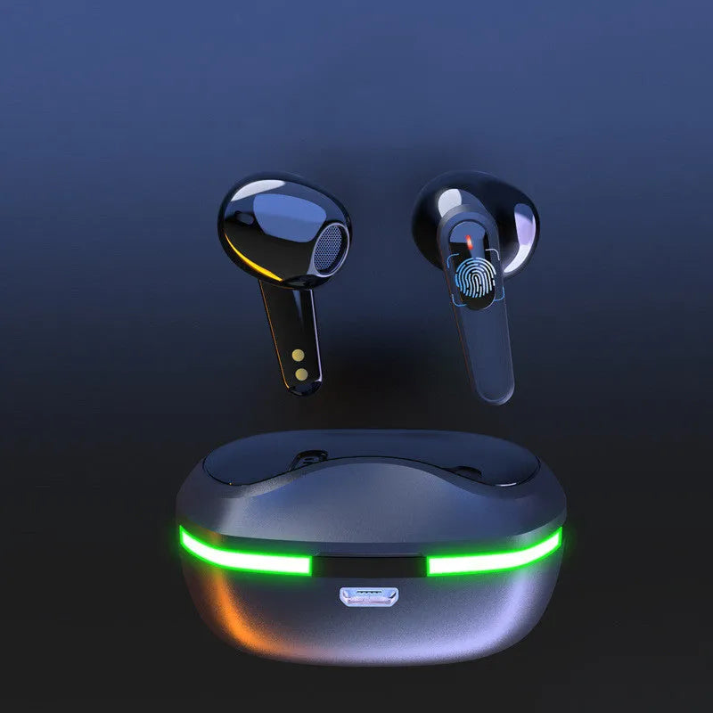 Black Bluetooth headset with charging cabin and matte finish for outdoor activities