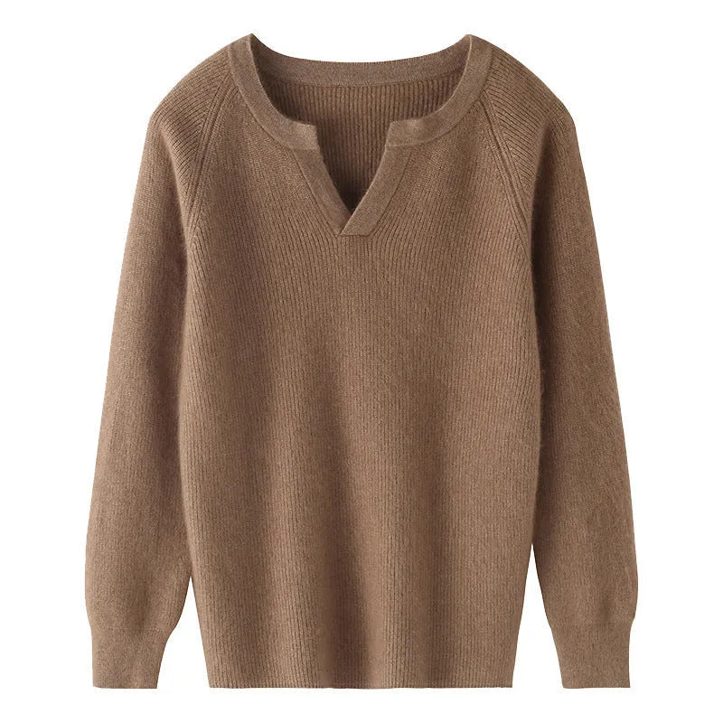 Thickened cashmere base warm sweater knit long sleeve nylon for women in multiple colours