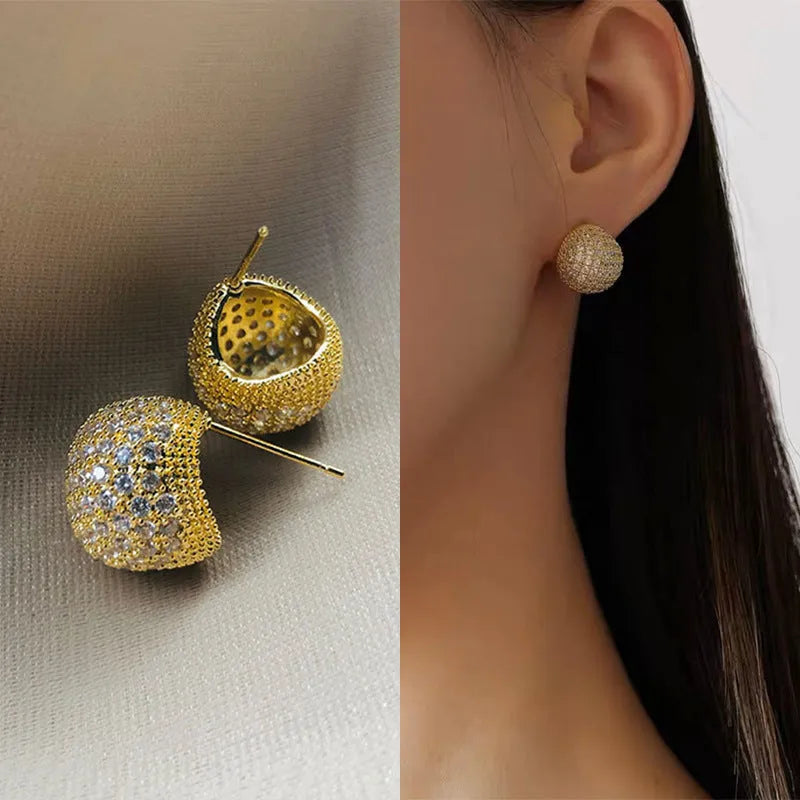 Gold and white little golden beans earrings with full diamond setting and drop-shaped geometric design