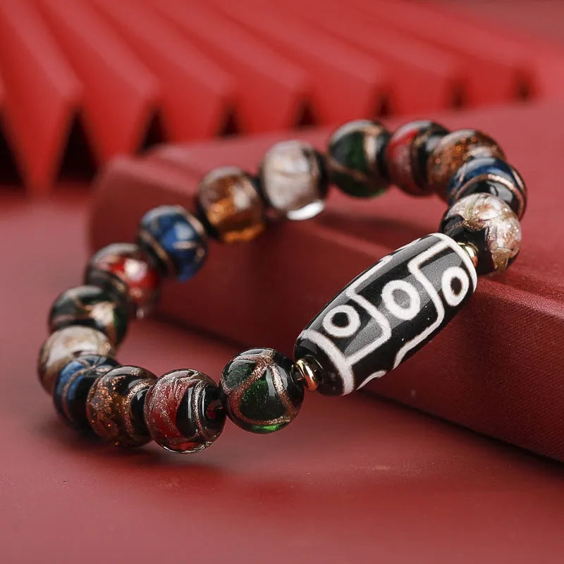 Chinese five-colour glaze bracelet with snake lucky beads and auspicious patterns in 10mm, 12mm, or 14mm sizes