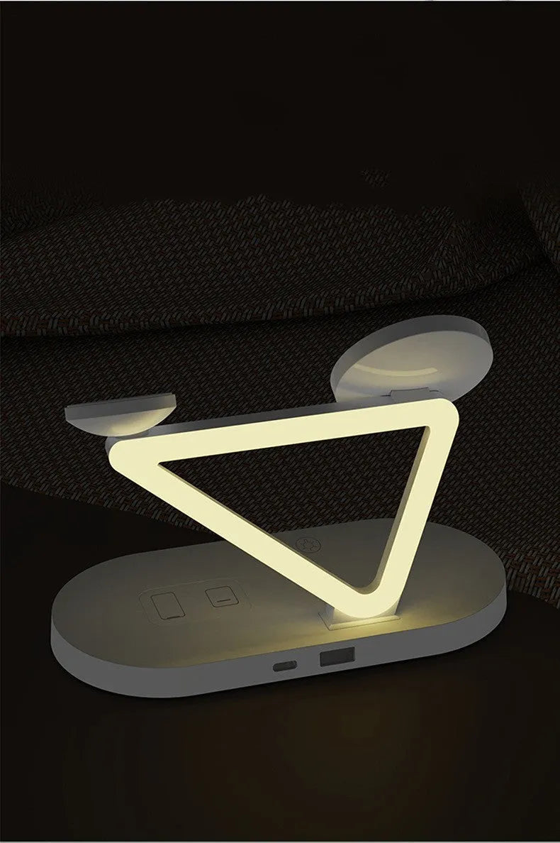 Black wireless magnetic charging station for Apple watch, AirPods and smartphone