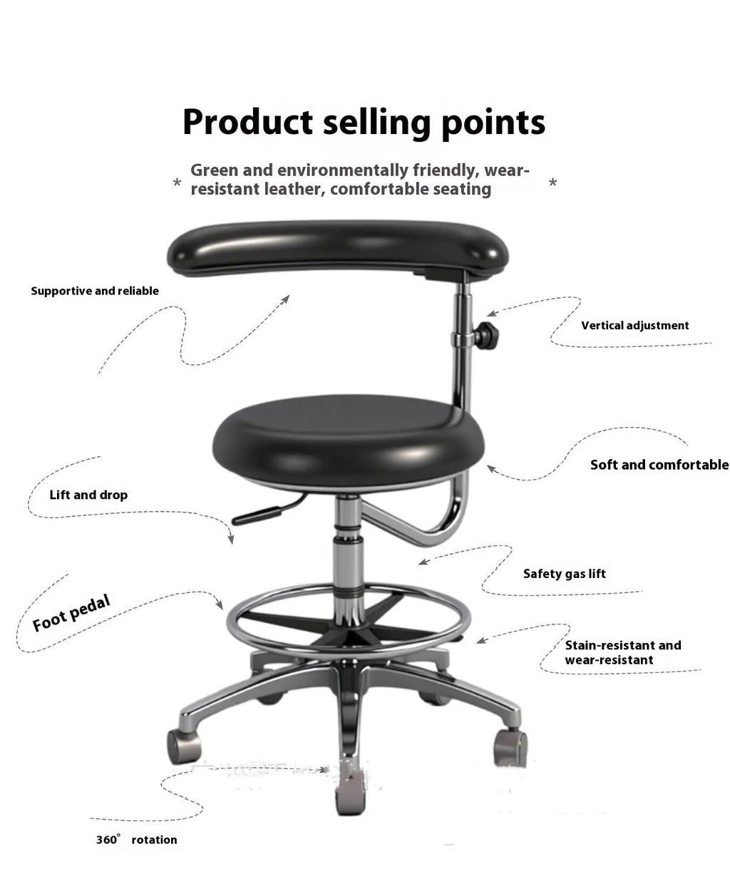 Black leather dental chair for dentist clinics with hospital-grade patient seating design