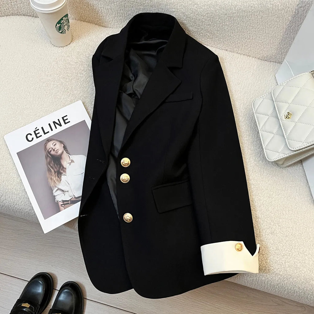 Korean style loose fit women's coat in milky white, showing front view with pockets.