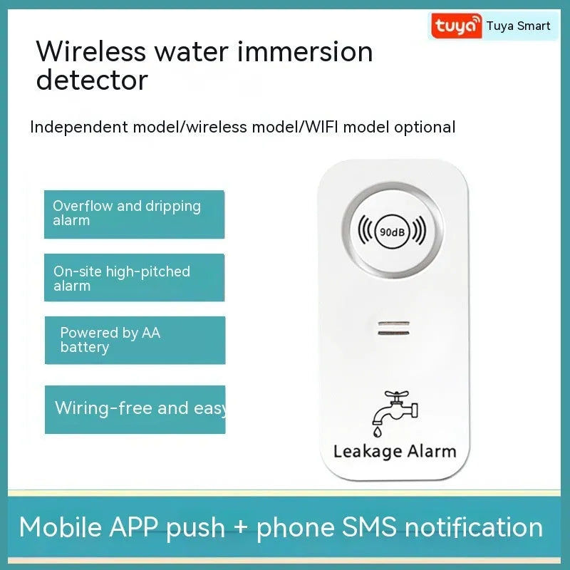 An independent wireless flood sensor alarm for water leak detection.