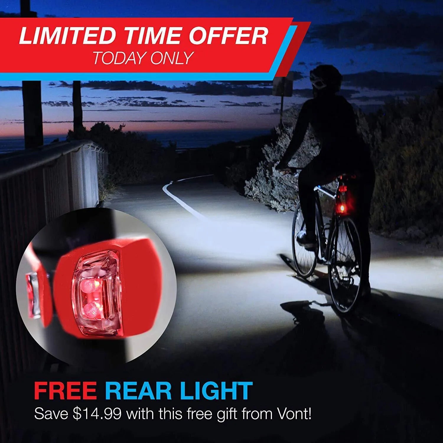 Bicycle headlight and taillight set with handlebar mounting bracket.