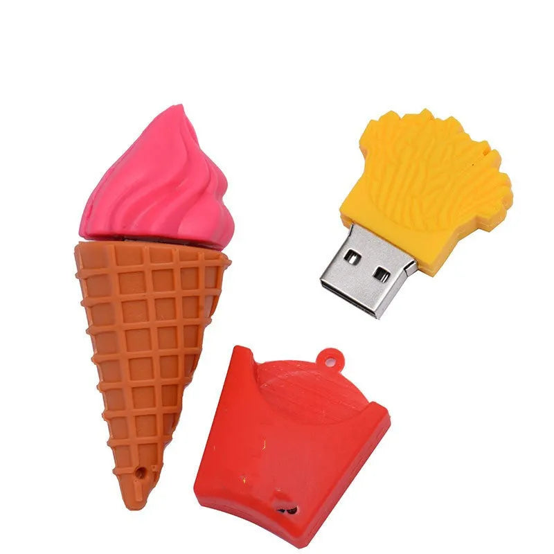 Pink mini ice cream shaped USB flash drive on a white background.