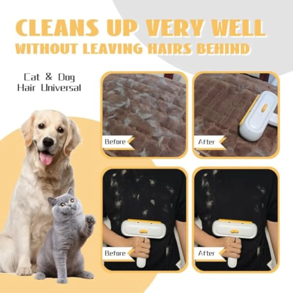 Portable pet hair remover brush with yellow duck design and white plastic body