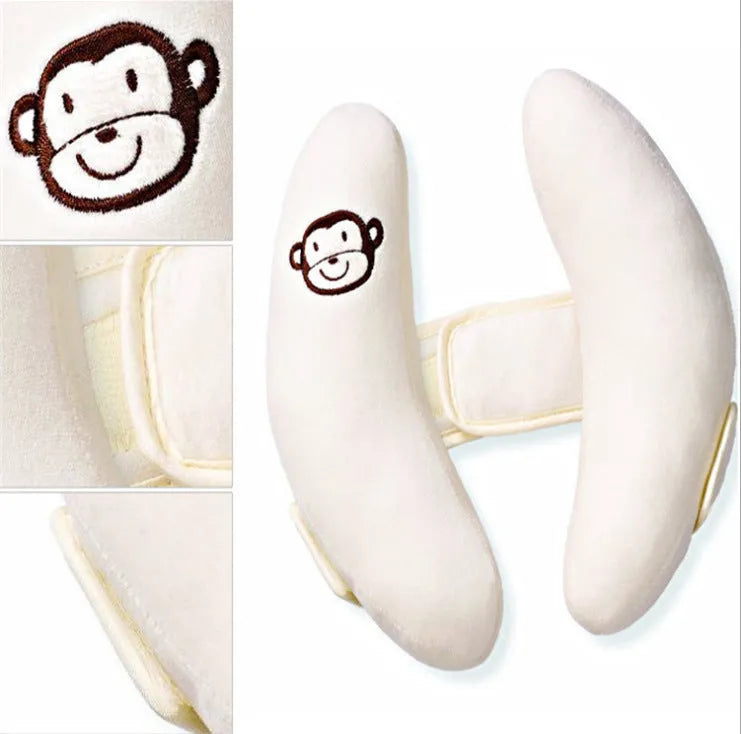 Baby U-shape car seat head protection pillow with pink short plush cover, 20cm height, PP cotton filling