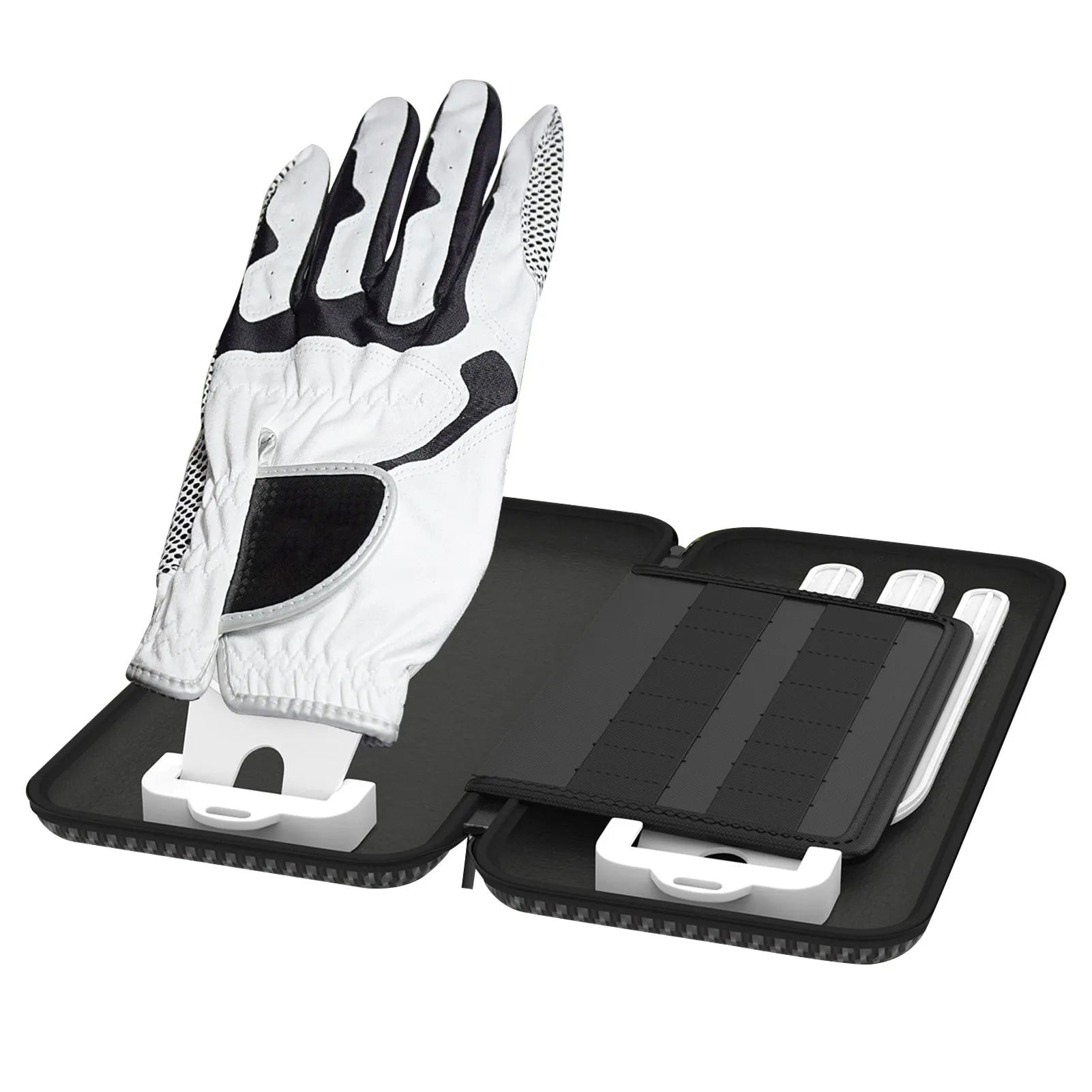 Silver grey golf double glove storage box with two brackets for golf accessory organisation