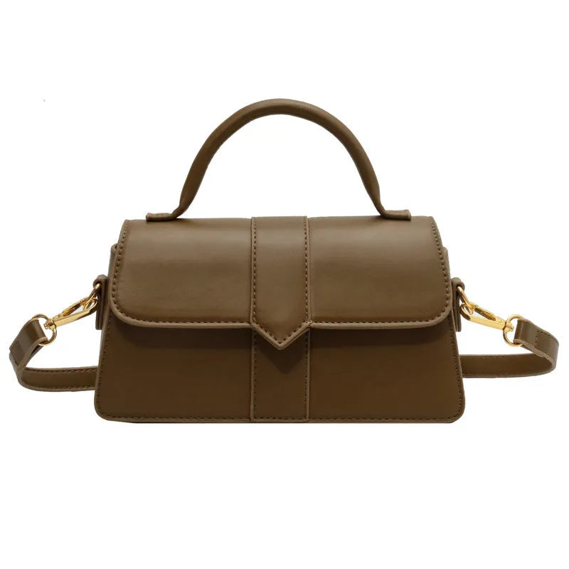 Women's PU leather messenger bag in horizontal square shape with sandwich pocket and file organisation