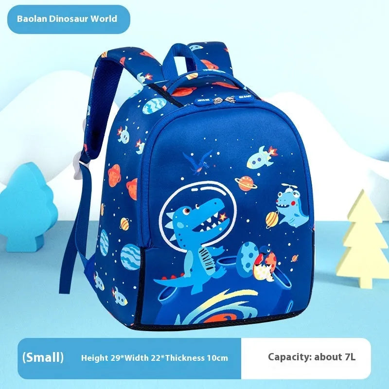 Children's school bag in polyester nylon with animal print, air pillow straps and large or small size options