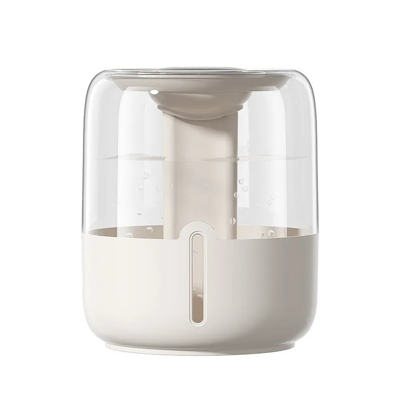 Beige USB humidifier with dual spray, humidity display, and night light function