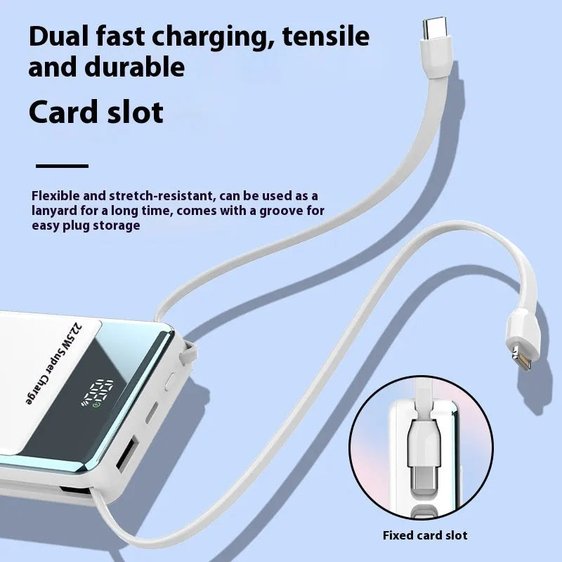 Super fast charge plastic power bank 10000mAh with built-in cable in black colour