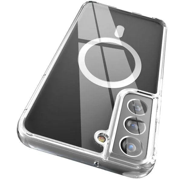 Transparent MagSafe magnetic phone case for Samsung Galaxy S21 S22 S23 on a table