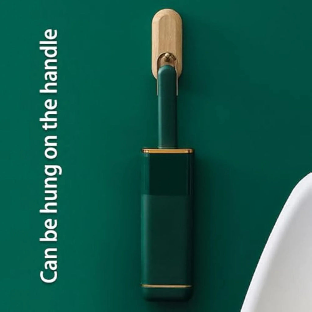 Blue green and white reusable pet hair remover brush with self-cleaning storage base.