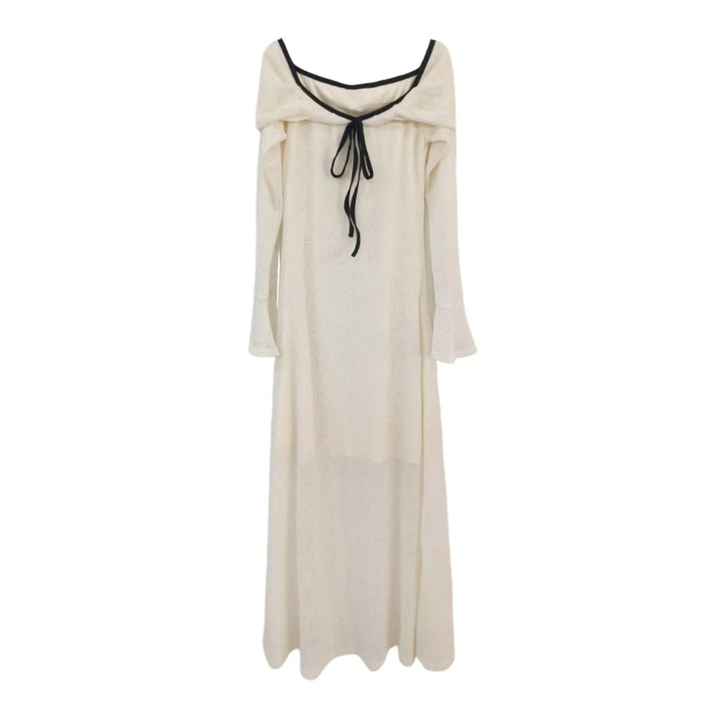 Pure Desire white off-shoulder long-sleeved knitted dress for women, high-waist polyester